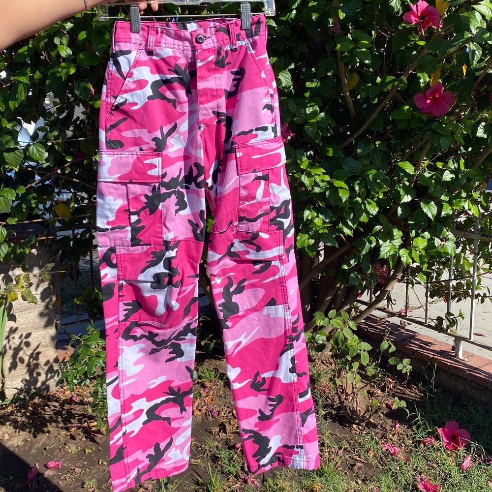Pink camo cargo pants